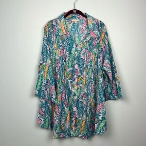 Woman Within NWT plus size 22/24 tropical pattern pleated cotton tunic